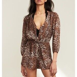 Veronica Beard Leopard Animal Printed Coraline Romper One-Piece Brown S 282065